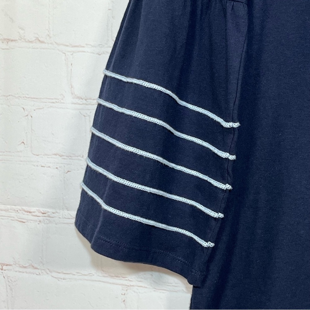 J. Crew Embroidered Bell Sleeve Top Blouse Shirt Womens Size Small Navy White - Picture 6 of 9